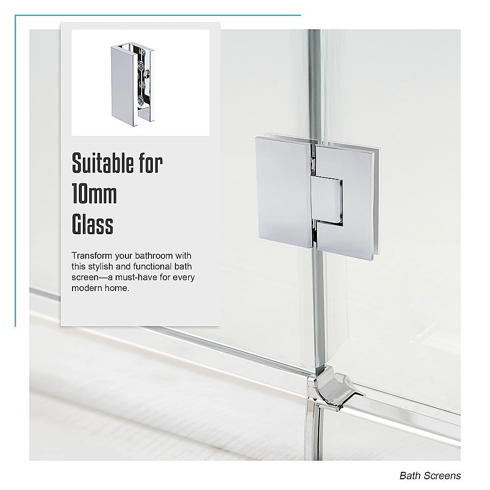 100cm Frameless Glass Bath Screen with Stainless Steel Brackets - Chrome