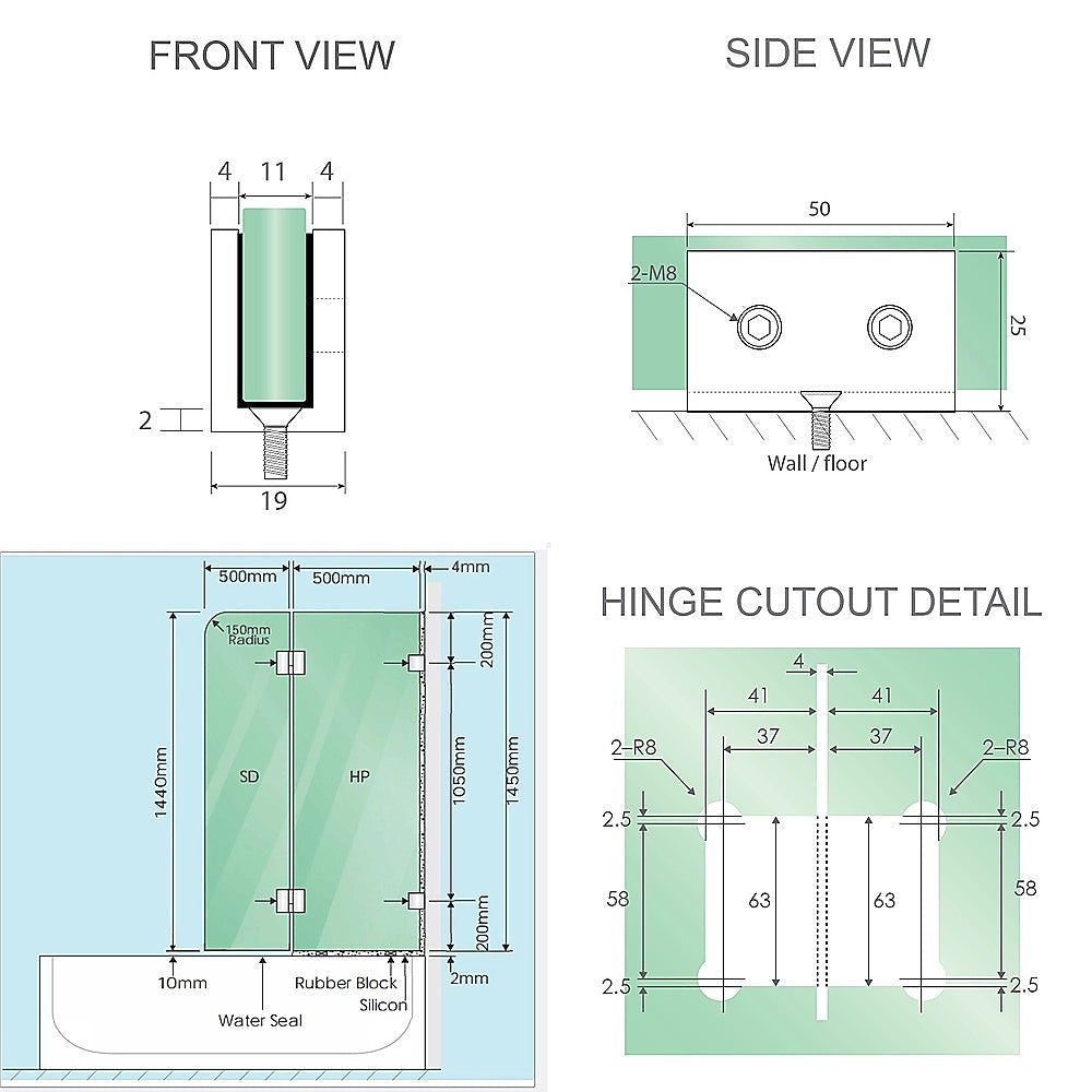 100cm Frameless Glass Bath Screen with Stainless Steel Brackets - Chrome