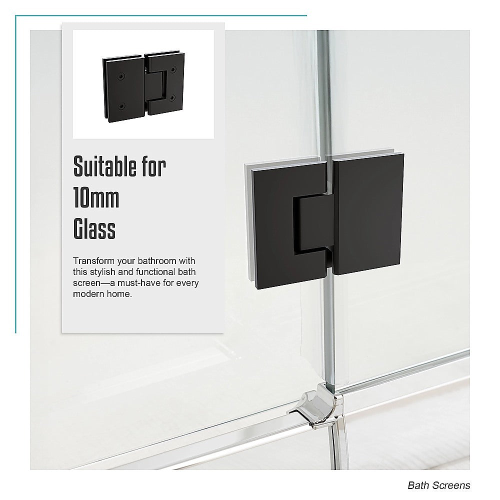 100cm Frameless Glass Bath Screen with Stainless Steel Brackets - Black