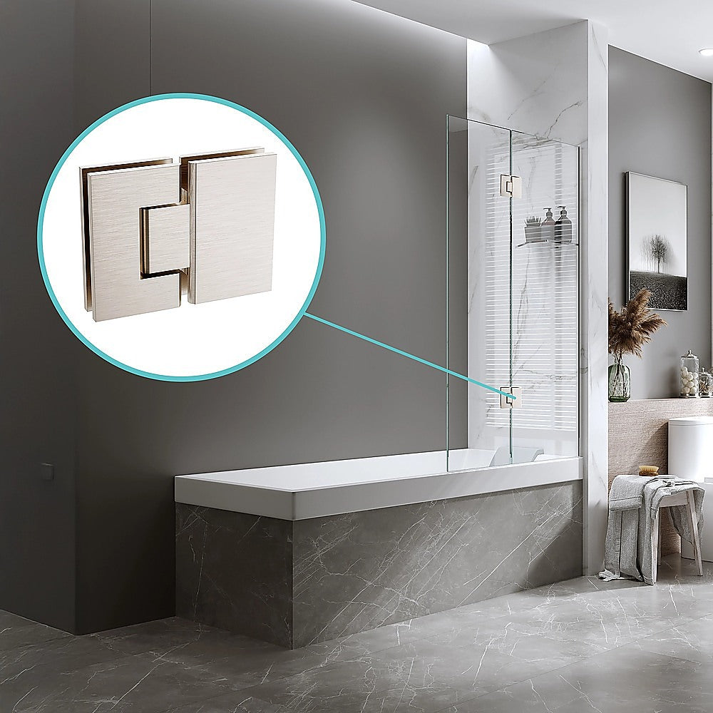 120cm Frameless Glass Bath Screen with Stainless Steel Brackets - Nickel