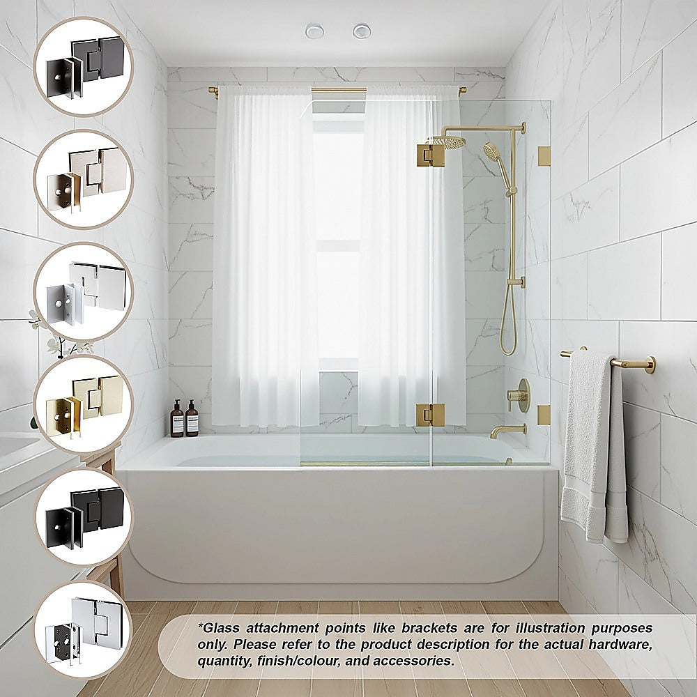 120cm Frameless Glass Bath Screen – Brass Wall U-Brackets in Chrome for Stylish Bathroom Upgrade