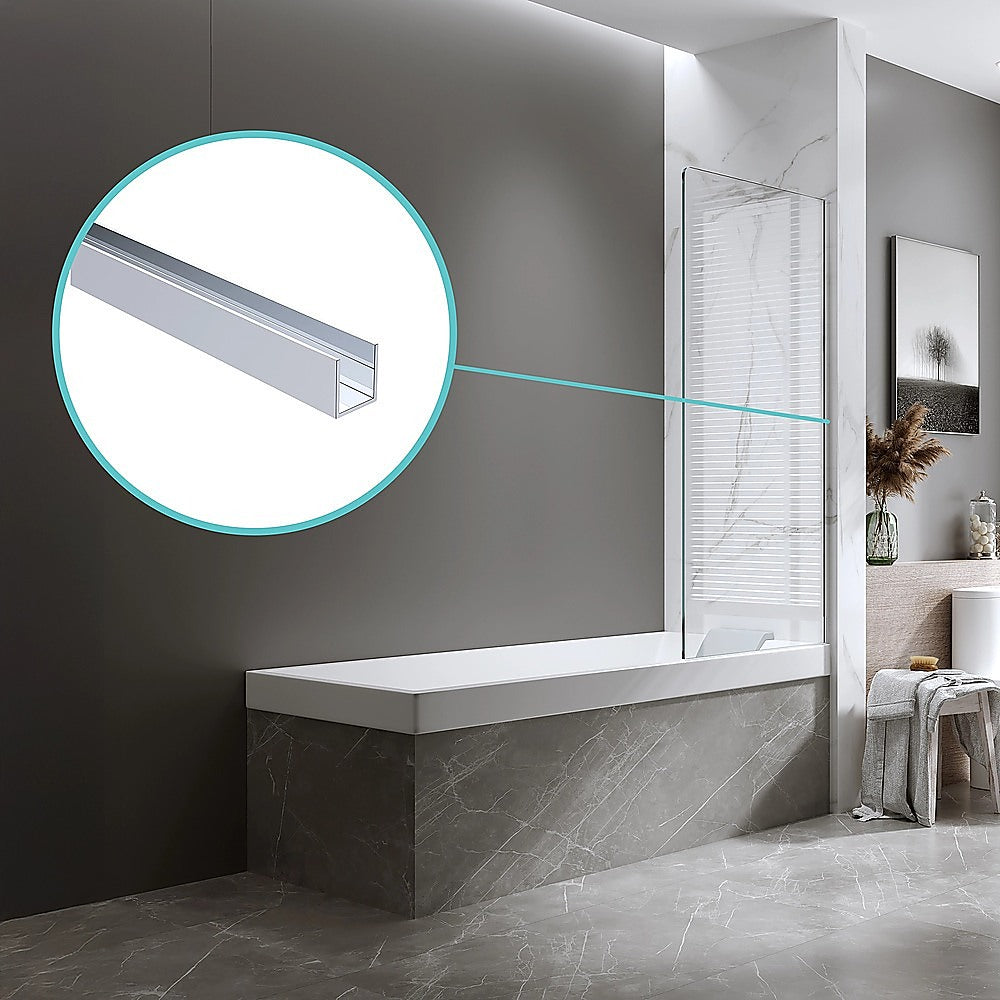 100cm Frameless Glass Bath Screen with Channel and Stainless Steel Hinges- Chrome