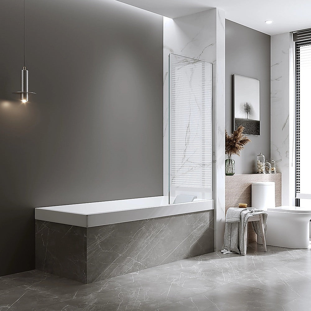 100cm Frameless Glass Bath Screen with Channel and Stainless Steel Hinges- Chrome