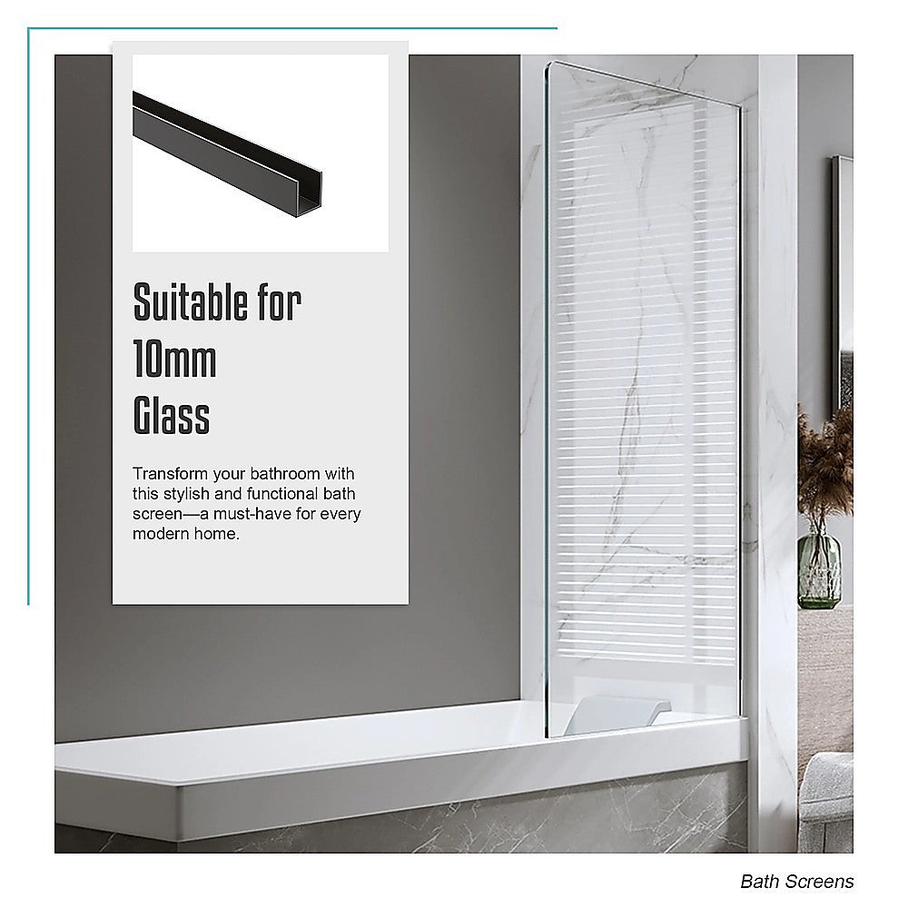 100cm Frameless Glass Bath Screen with Channel and Stainless Steel Hinges- Black
