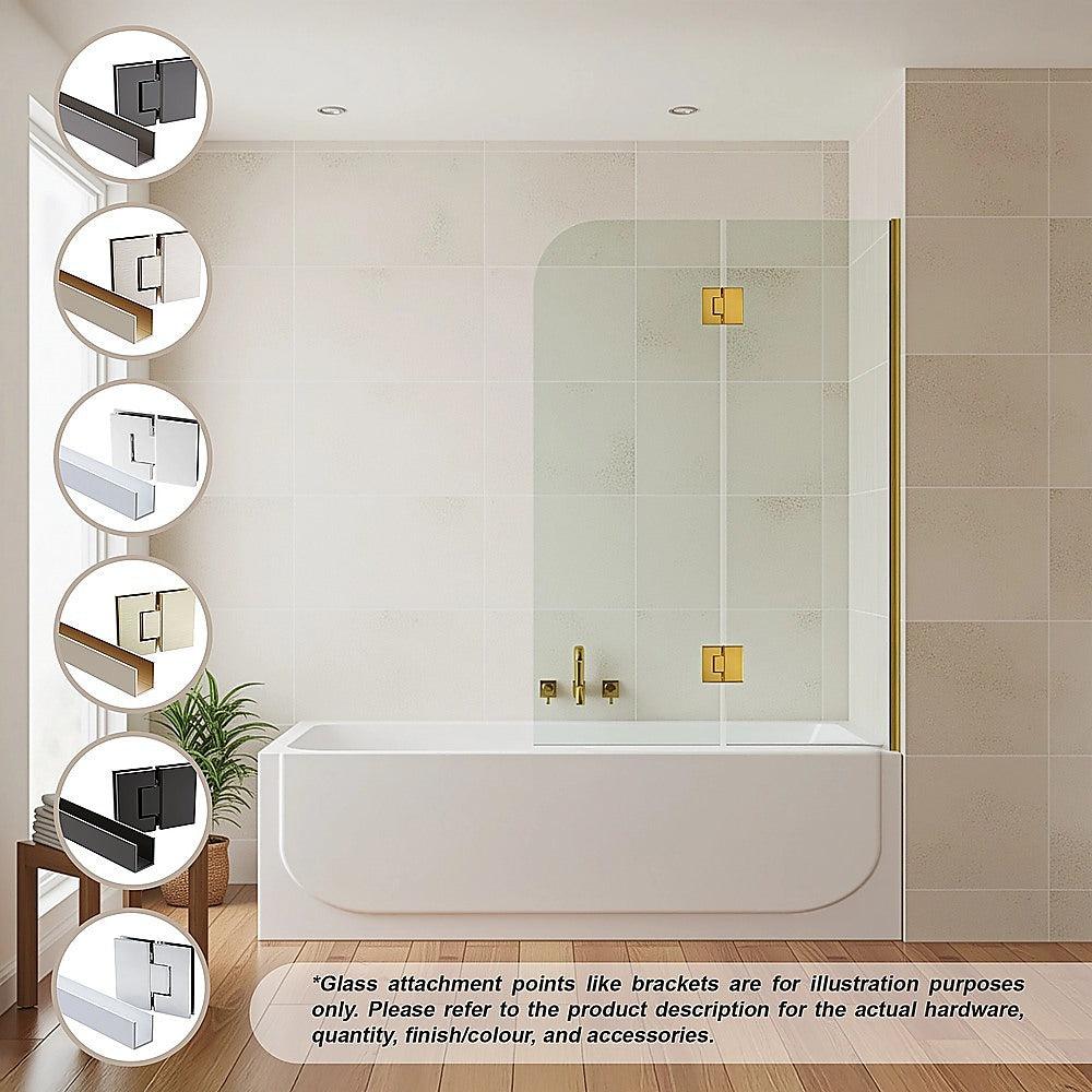 120cm Frameless Glass Bath Screen – Wall Channel with Stainless Steel Hinges in Nickel Finish