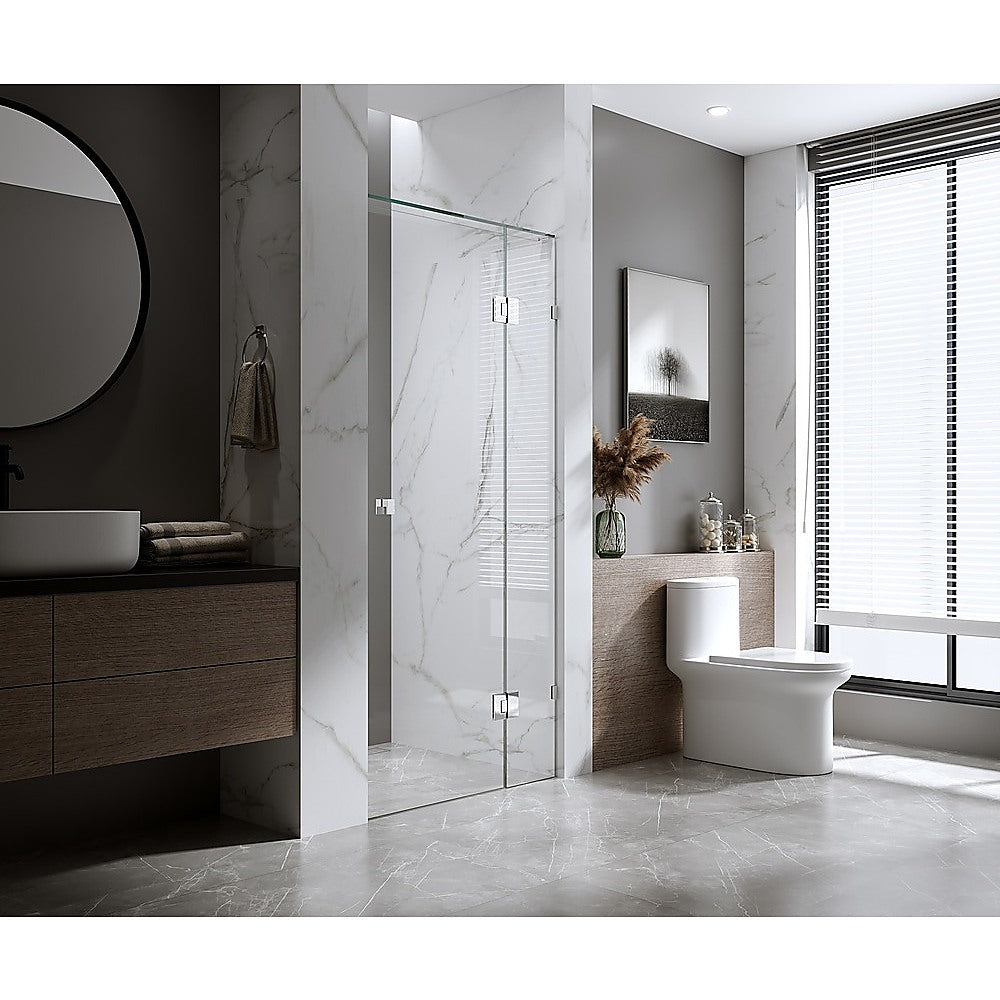 120cm Wall to Wall Frameless Shower Screen – Black Wall & Floor U Brackets with SS Hinges & Square Knob Handle