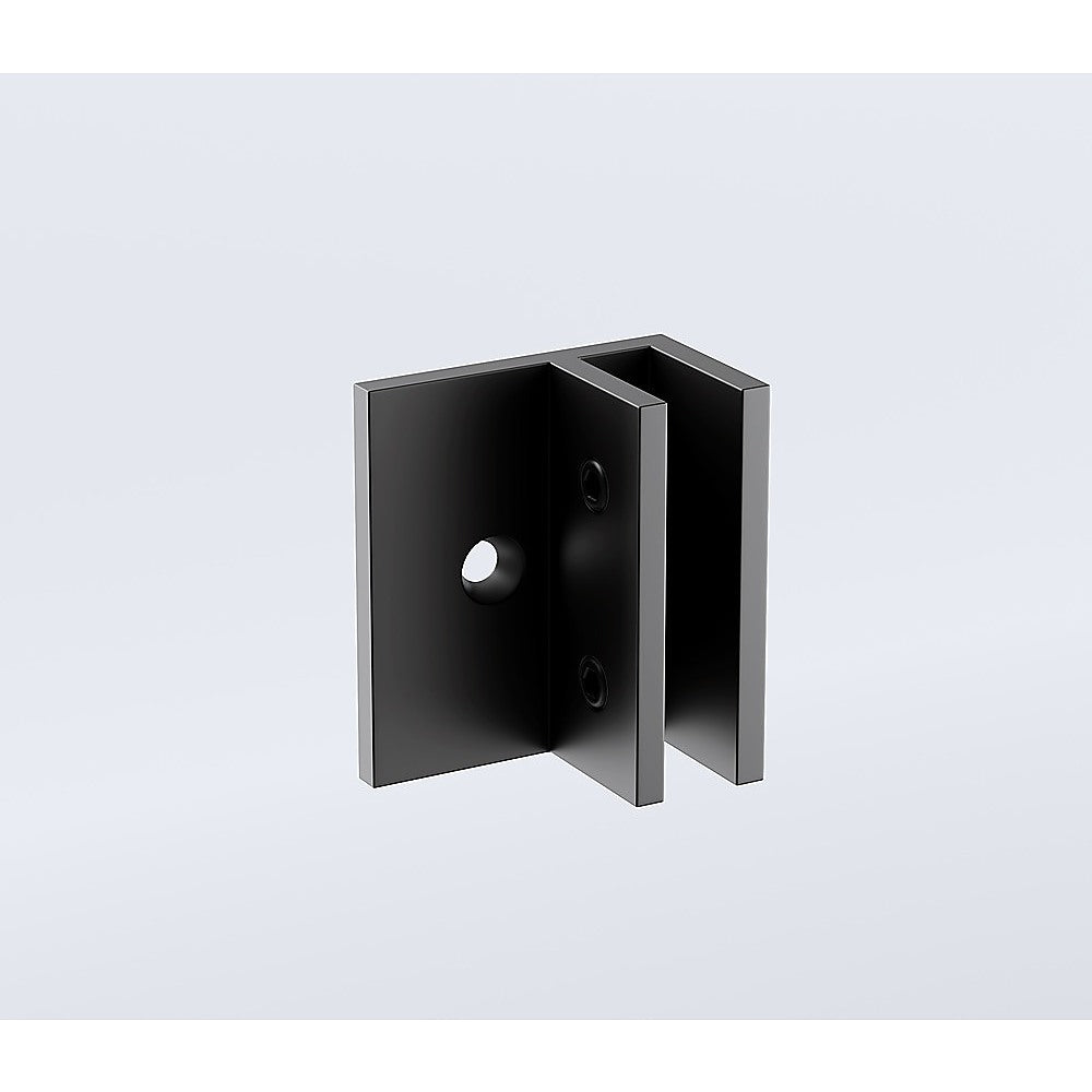 120cm Wall to Wall Frameless Shower Screen – Black Wall F-Brackets with SS Hinges & Square Knob Handle