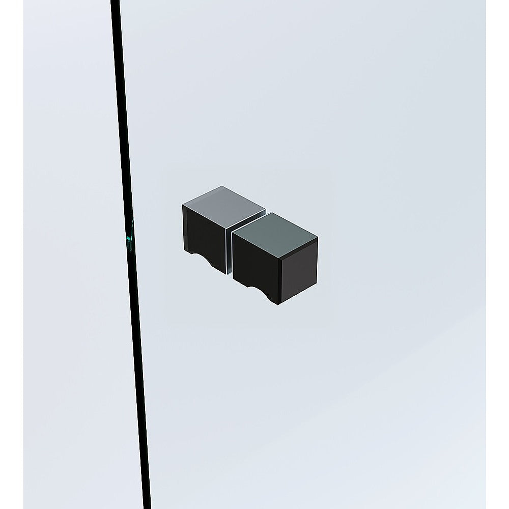 110x70cm Corner Frameless Shower Screen with Black Channel and SS Hinges, Square Knob Handle