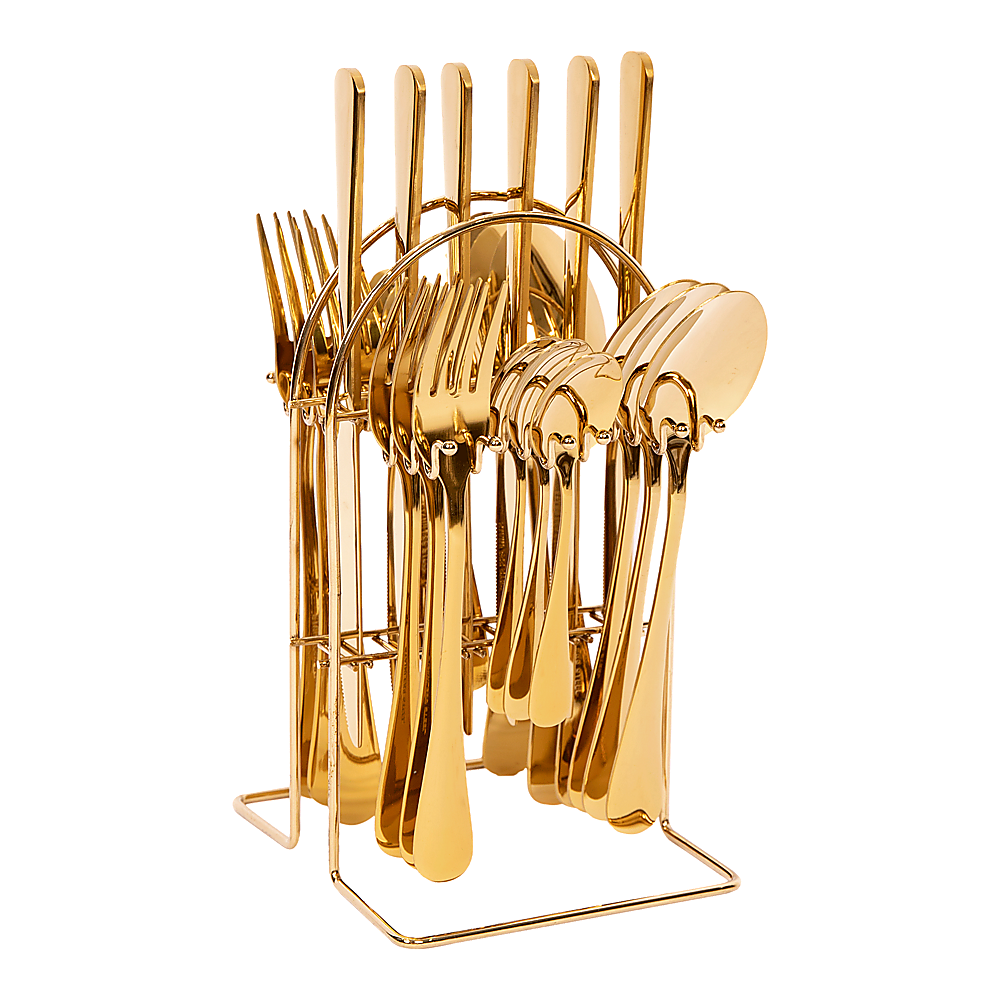 Tableware 24PC Gold Cutlery Set SS304 Household Knife Fork Spoon Kitchen with Storage Rack Dinner Service