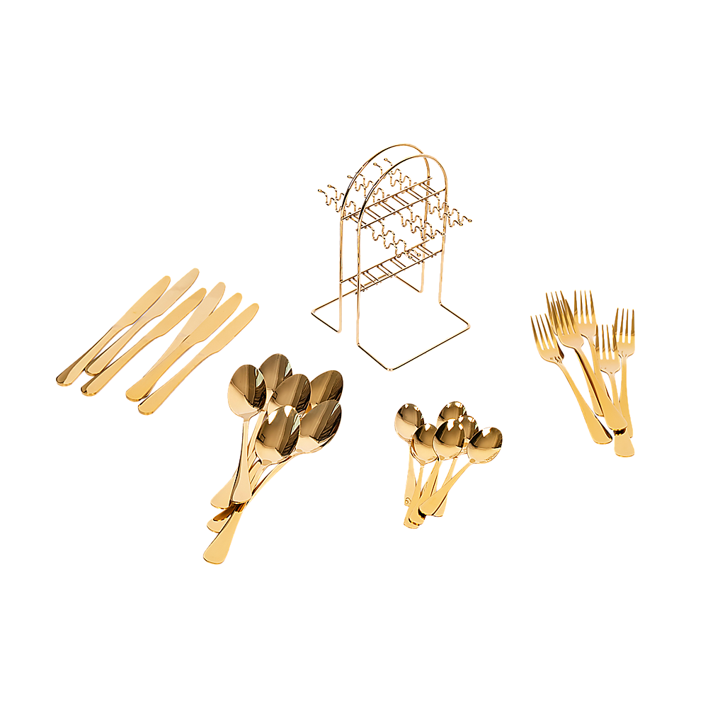 Tableware 24PC Gold Cutlery Set SS304 Household Knife Fork Spoon Kitchen with Storage Rack Dinner Service