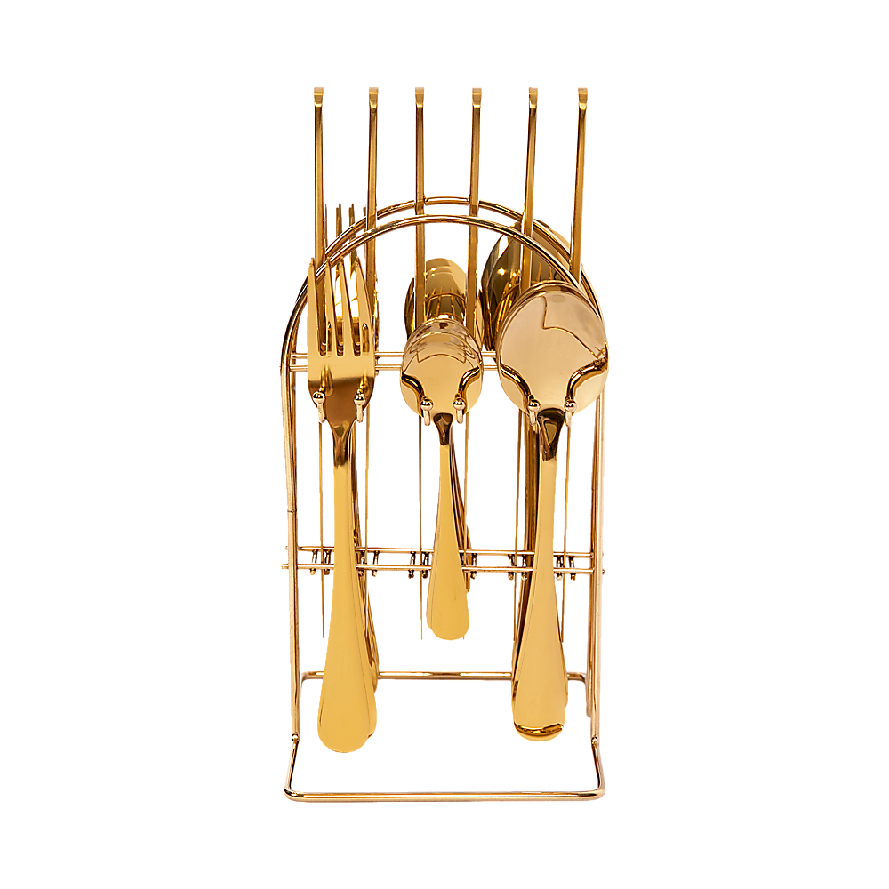 Tableware 24PC Gold Cutlery Set SS304 Household Knife Fork Spoon Kitchen with Storage Rack Dinner Service