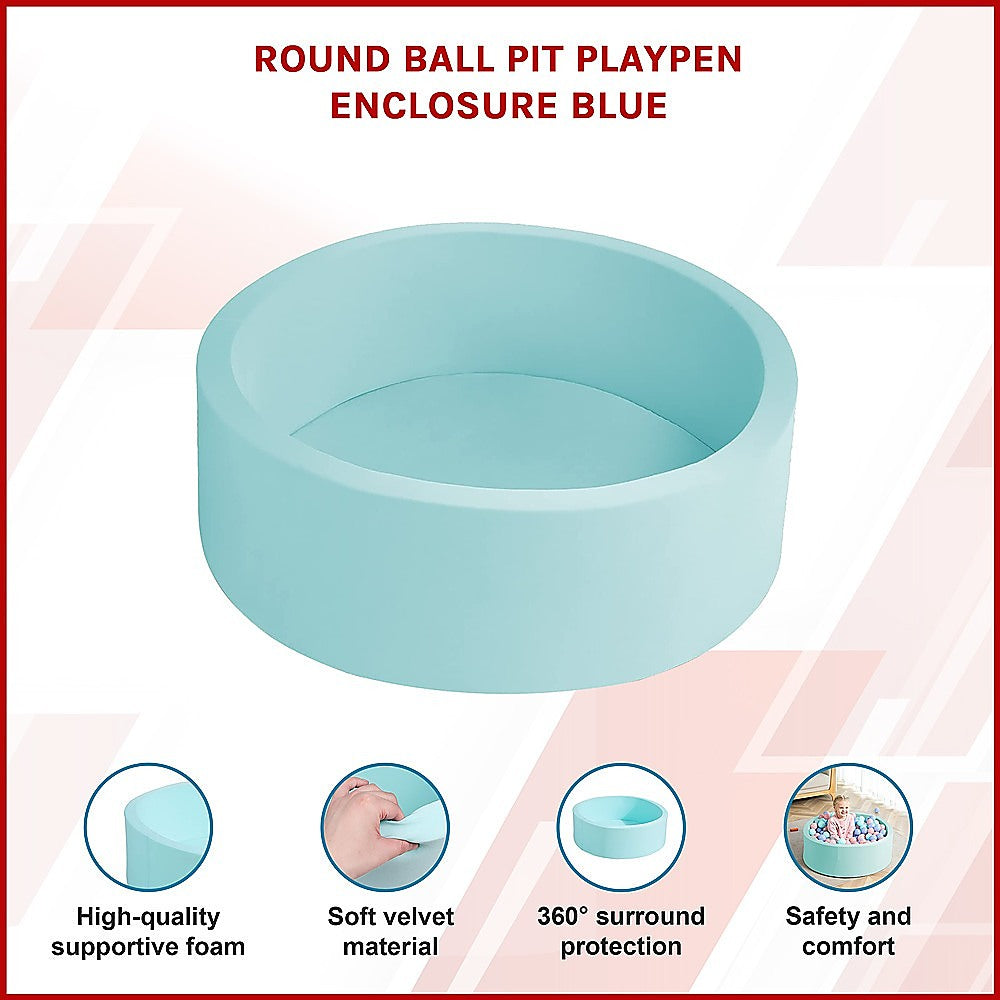 Round Ball Pit Playpen Enclosure – Safe Blue Play Area for Babies and Toddlers, Indoor or Outdoor