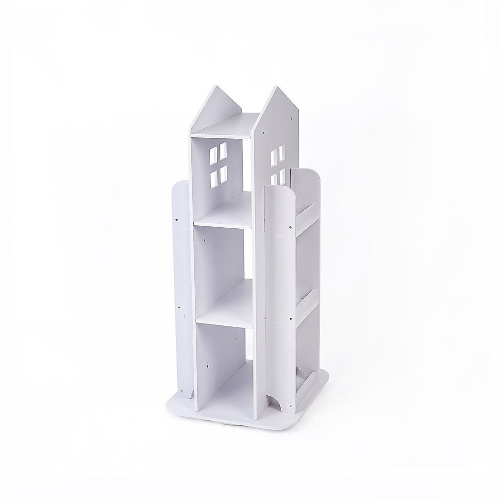 Rotating Castle Bookcase White Kids Bookshelf Rack Wooden Display Shelf