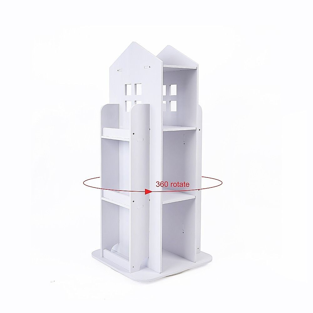Rotating Castle Bookcase White Kids Bookshelf Rack Wooden Display Shelf