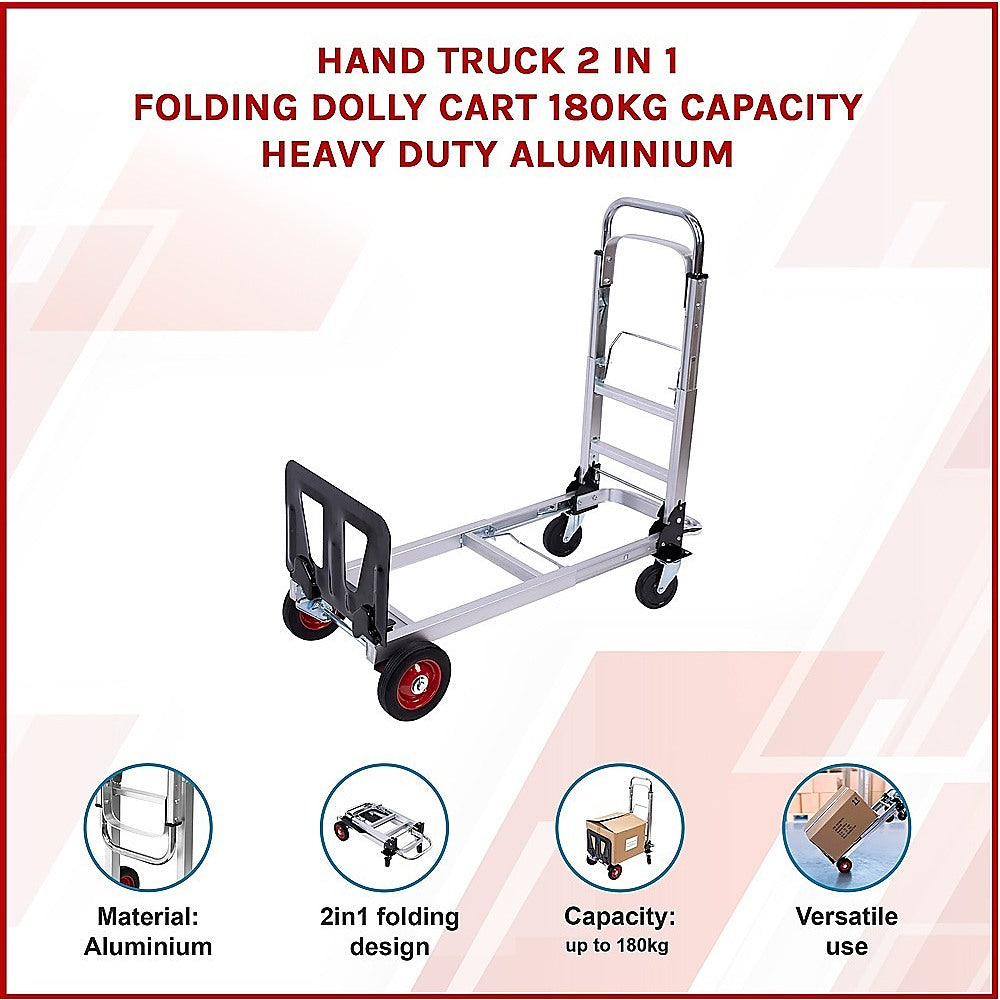 Hand Truck 2 in 1 Folding Dolly Cart 180kg Capacity Heavy Duty Aluminium