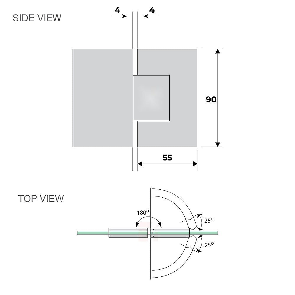 180 Degree Stainless steel Glass-to-Glass Shower Door Hinge in Gunmetal