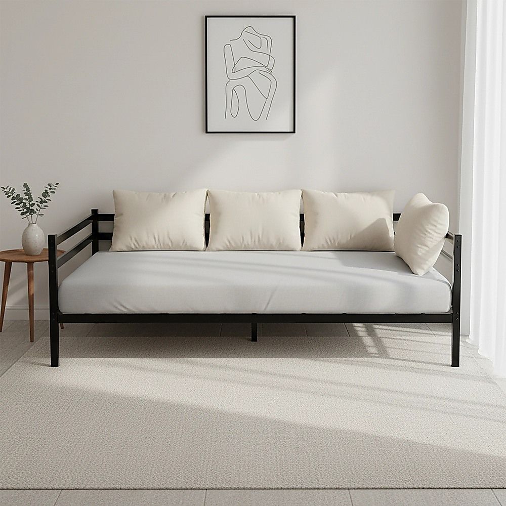 Single Daybed Metal Frame Sofa Premium Black Day Bed Steel Support