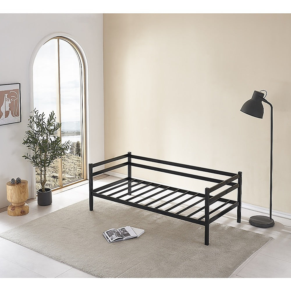 Single Daybed Metal Frame Sofa Premium Black Day Bed Steel Support