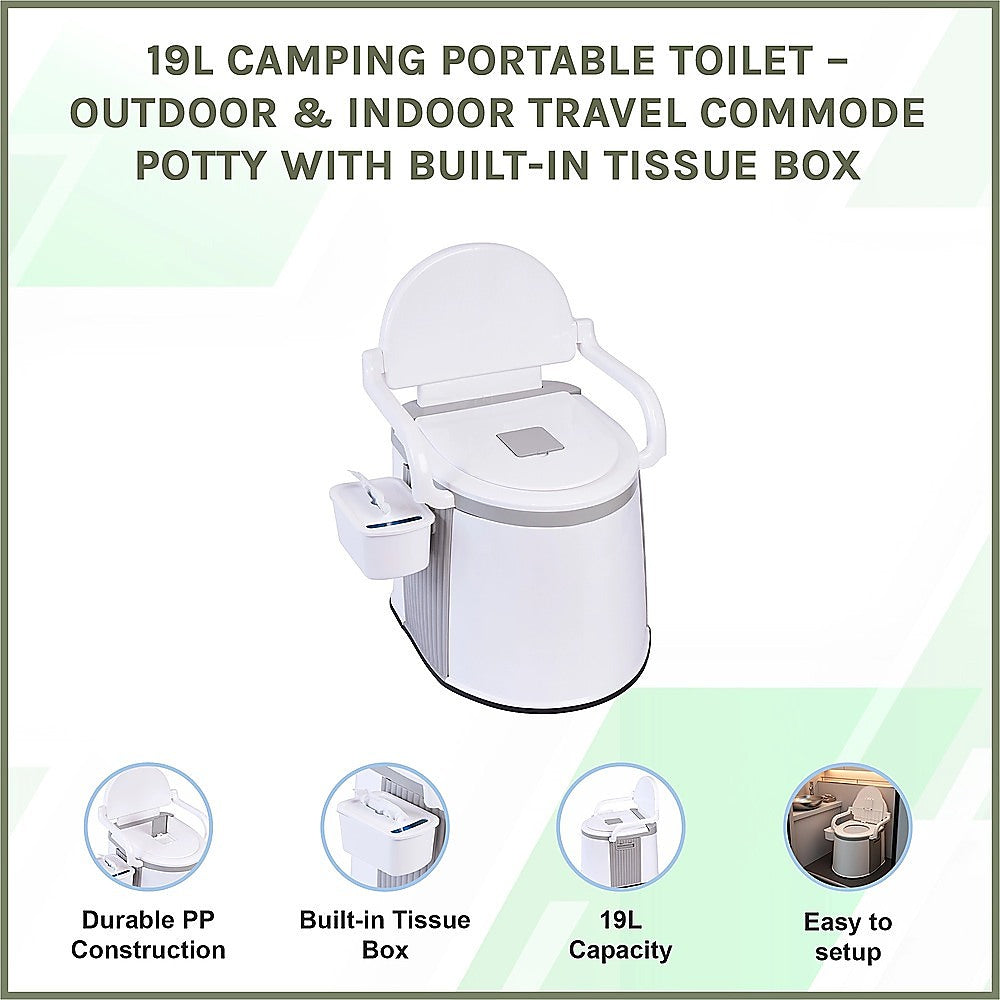 19L Camping Portable Toilet – Outdoor & Indoor Travel Commode Potty with Built-In Tissue Box