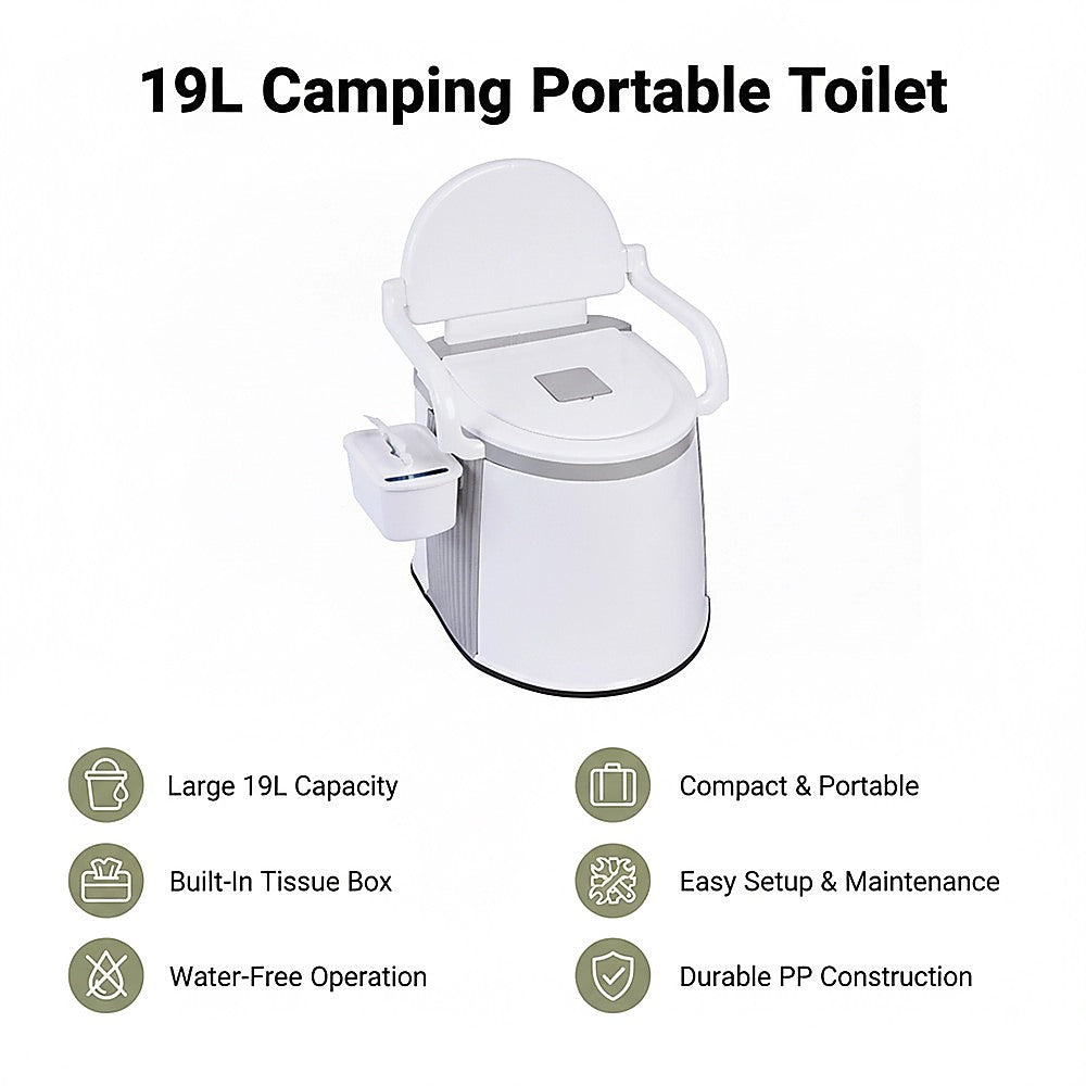 19L Camping Portable Toilet – Outdoor & Indoor Travel Commode Potty with Built-In Tissue Box