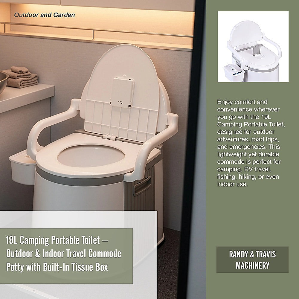 19L Camping Portable Toilet – Outdoor & Indoor Travel Commode Potty with Built-In Tissue Box