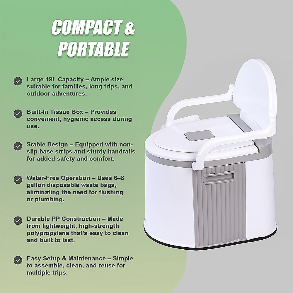 19L Camping Portable Toilet – Outdoor & Indoor Travel Commode Potty with Built-In Tissue Box