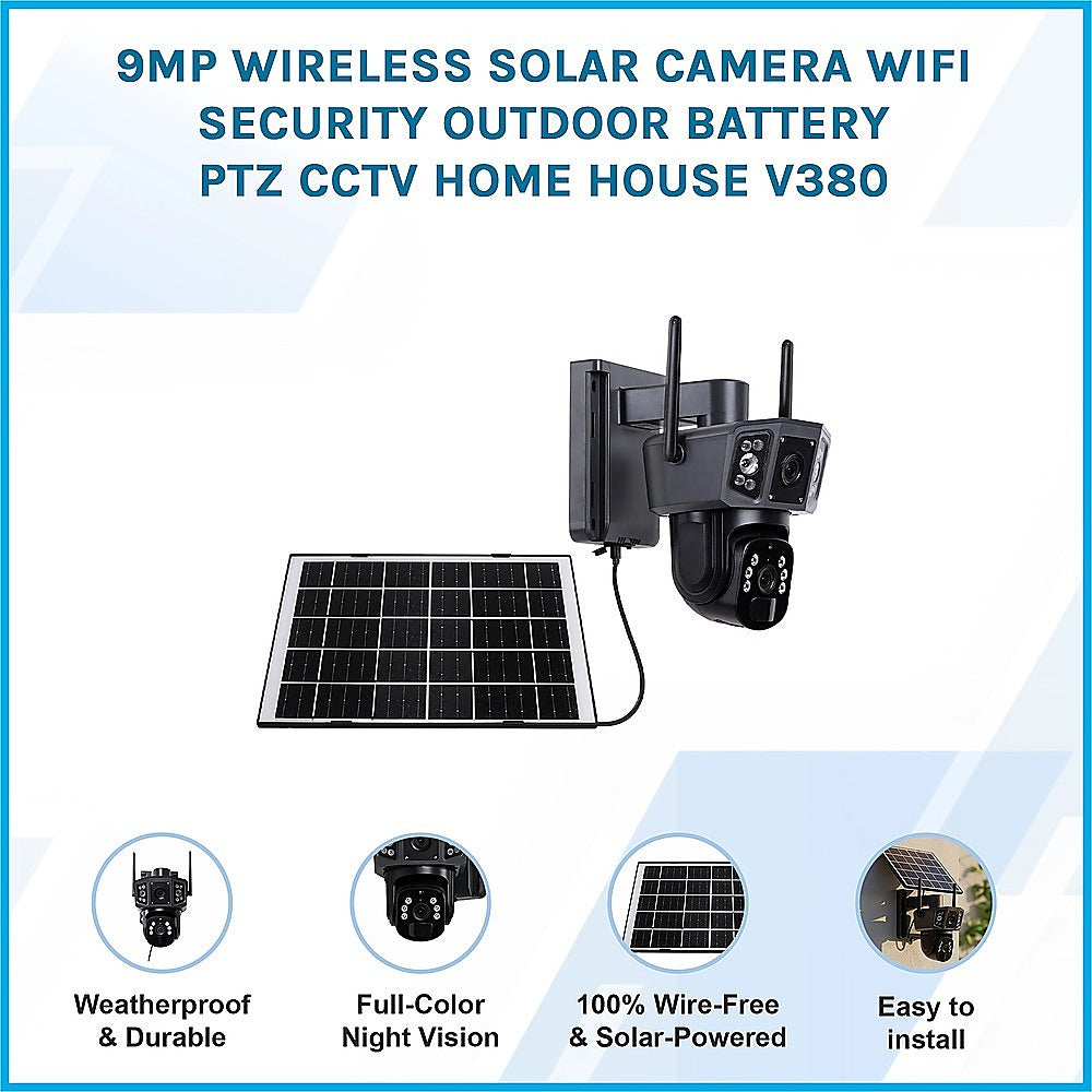 9MP Wireless Solar Camera WIFI Security Outdoor Battery PTZ CCTV Home House V380