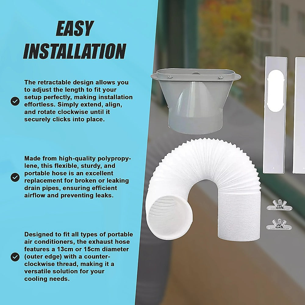 Portable Air Conditioner Window Kit – Exhaust Hose Adaptor Pipe & Slide Plate