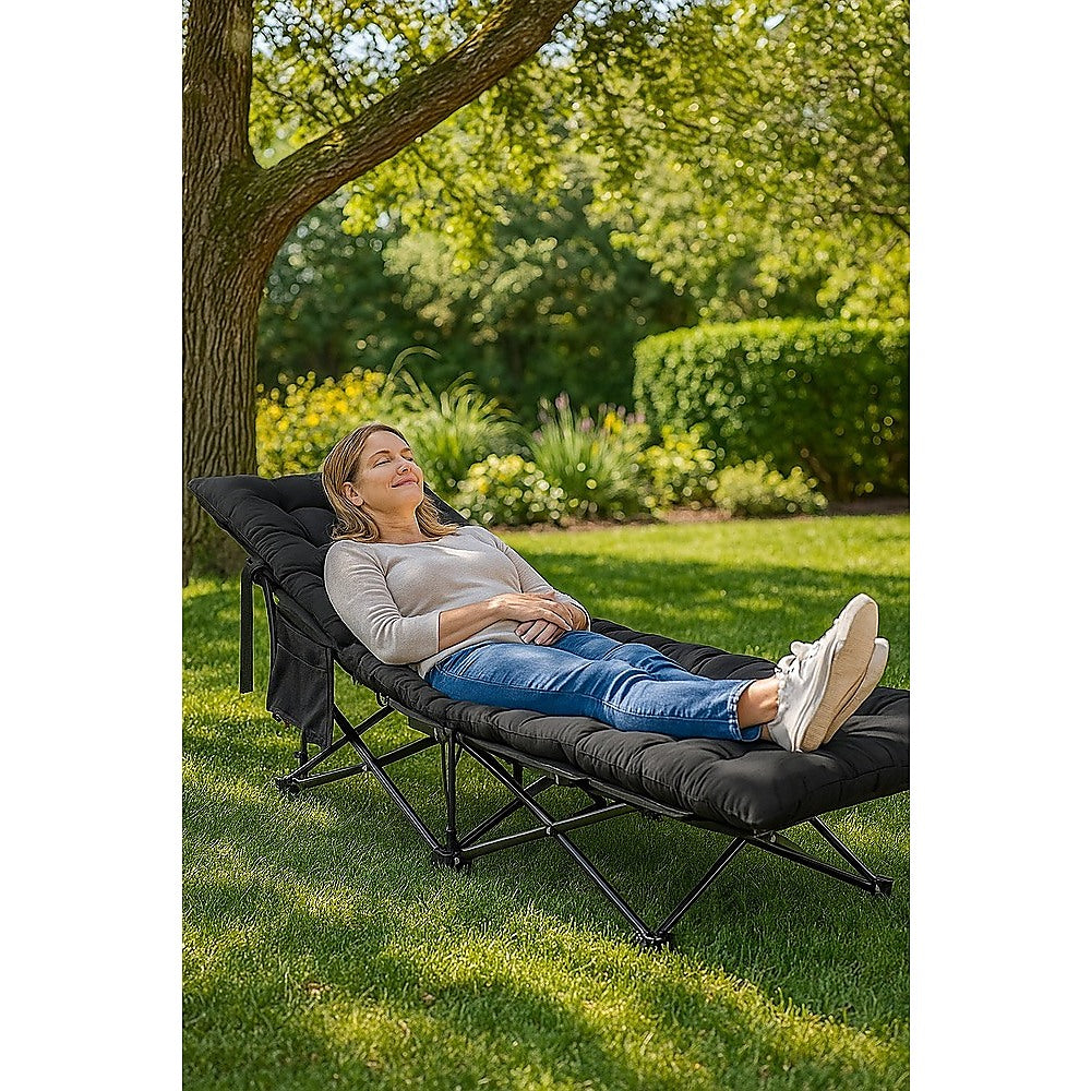 Camping Bed Elevated Cot with Mattress – Foldable Outdoor Sleeping Bed for Adults