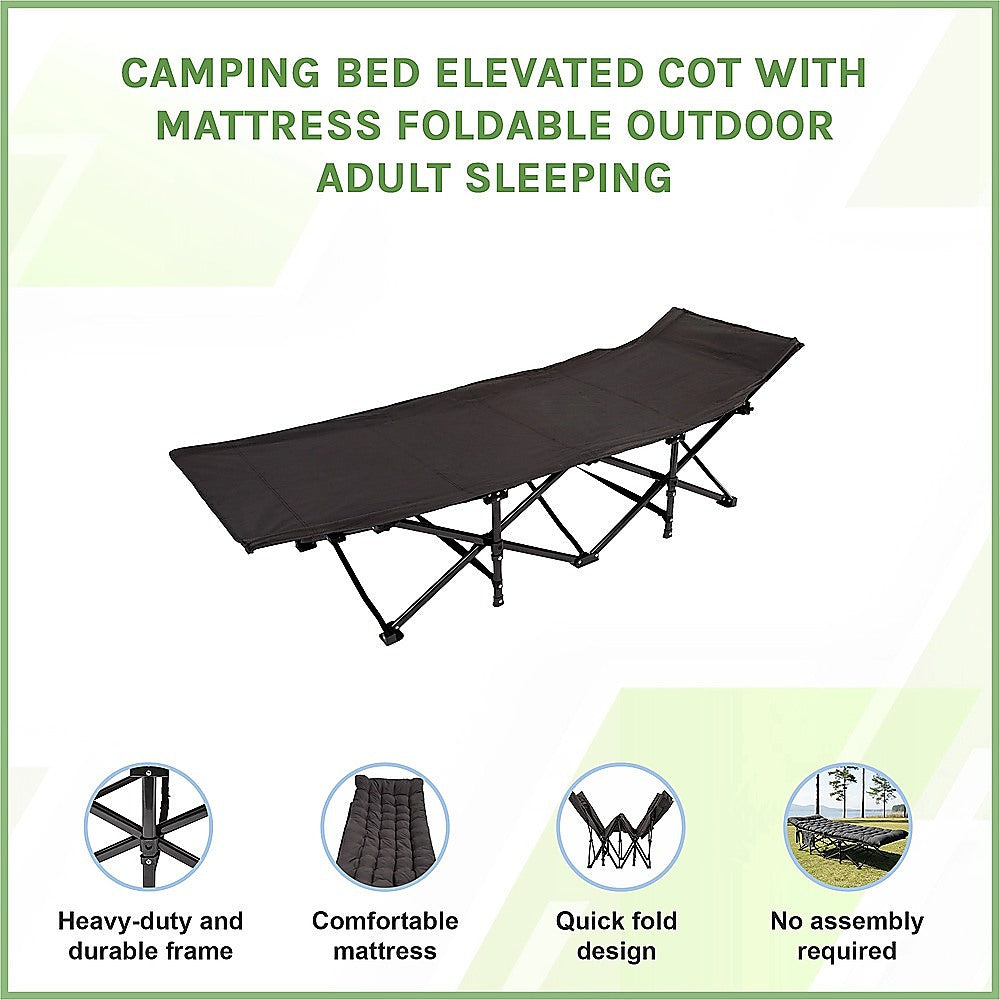 Camping Bed Elevated Cot with Mattress Foldable Outdoor Adult Sleeping