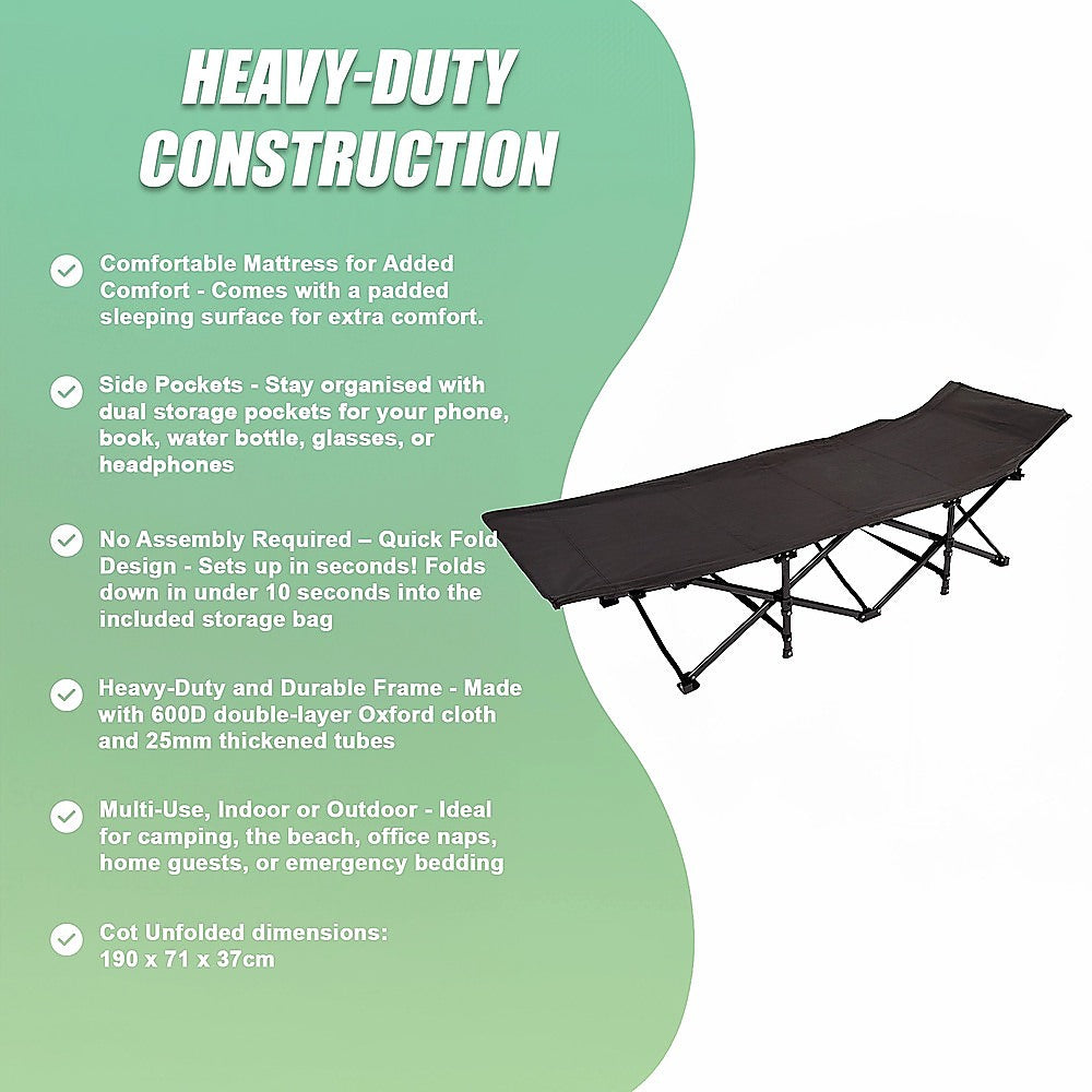 Camping Bed Elevated Cot with Mattress Foldable Outdoor Adult Sleeping