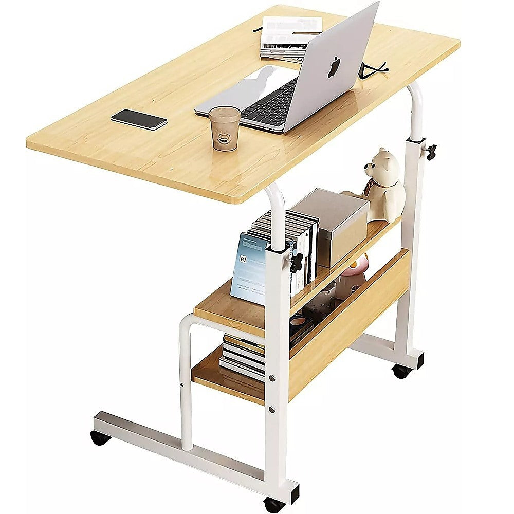 Height Adjustable Rolling Overbed Table – 60cm Mobile Computer & Study Desk on Wheels