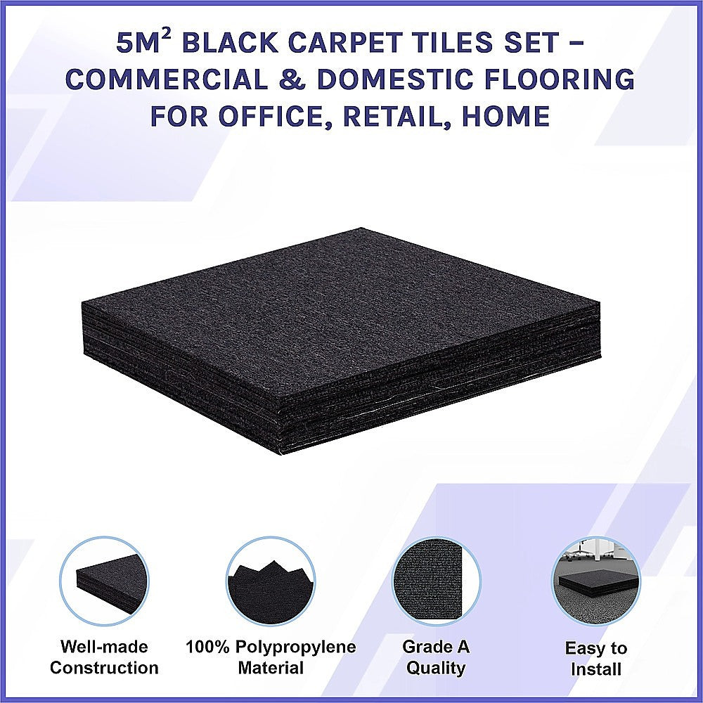 5m² Black Carpet Tiles Set – Commercial & Domestic Flooring for Office, Retail, Home
