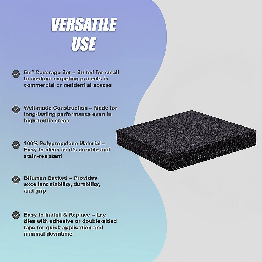 5m² Black Carpet Tiles Set – Commercial & Domestic Flooring for Office, Retail, Home