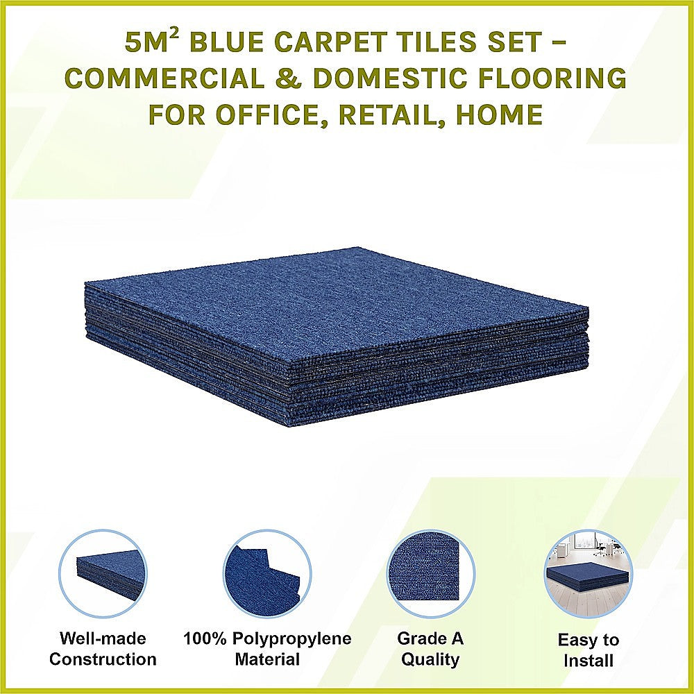 5m² Blue Carpet Tiles Set – Commercial & Domestic Flooring for Office, Retail, Home