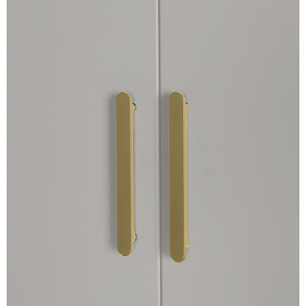 3 Door White Wardrobe – Gold Handles, Hanging Rail & Shelves