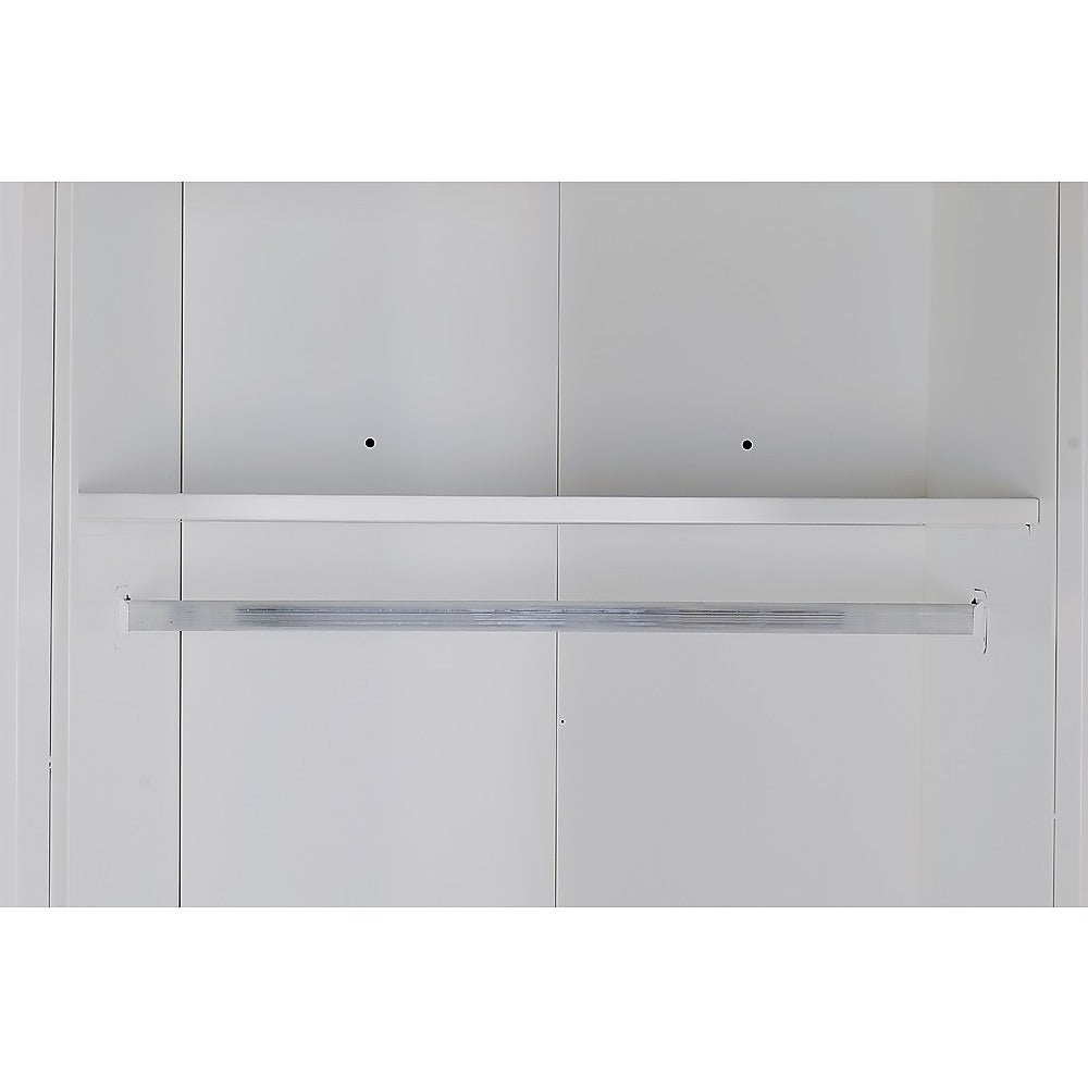 3 Door White Wardrobe – Gold Handles, Hanging Rail & Shelves