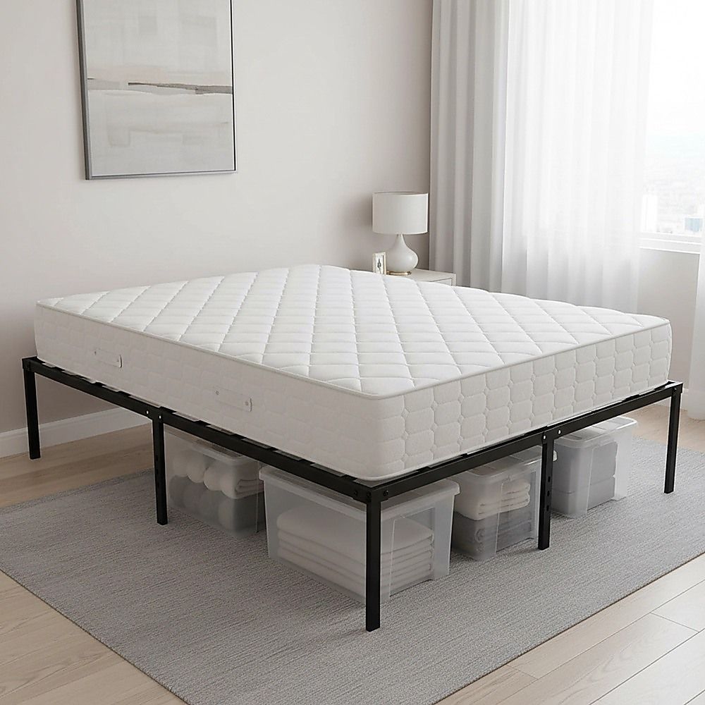 Queen Metal Bed Frame 45cm High Full Steel Base Platform For Stable Bedroom Support