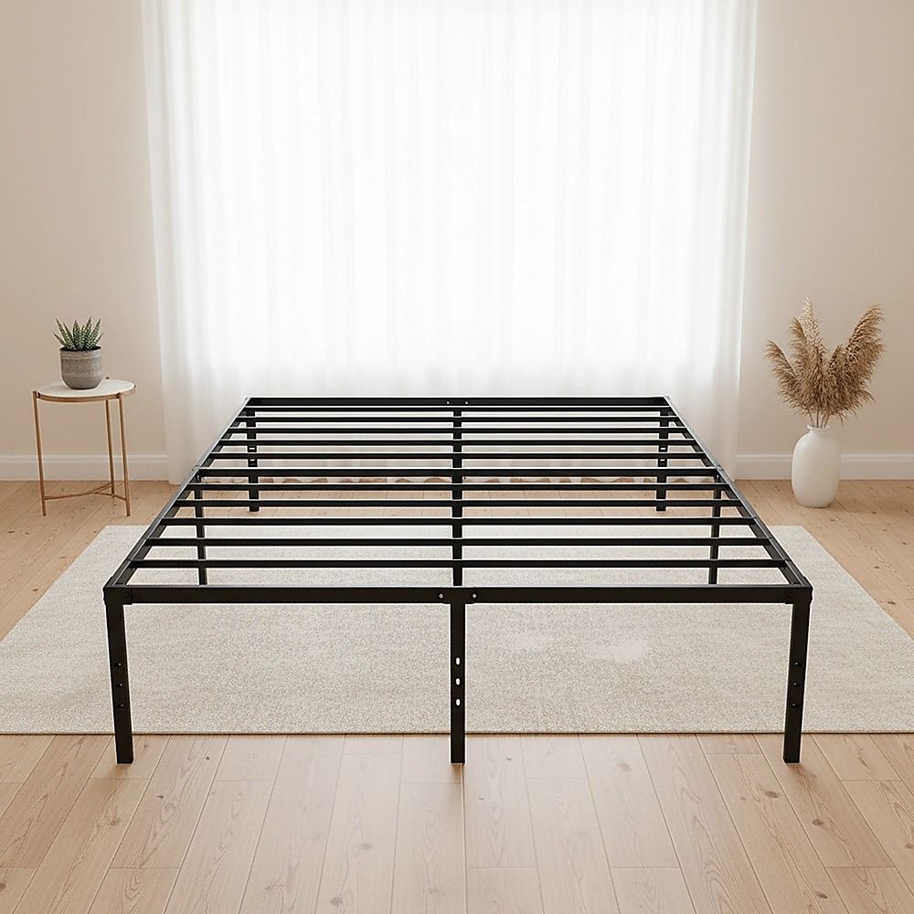 Queen Metal Bed Frame 45cm High Full Steel Base Platform For Stable Bedroom Support