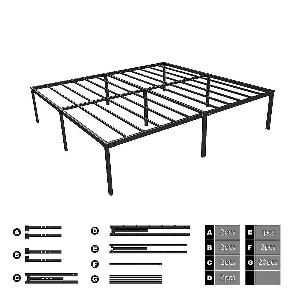 Queen Metal Bed Frame 45cm High Full Steel Base Platform For Stable Bedroom Support
