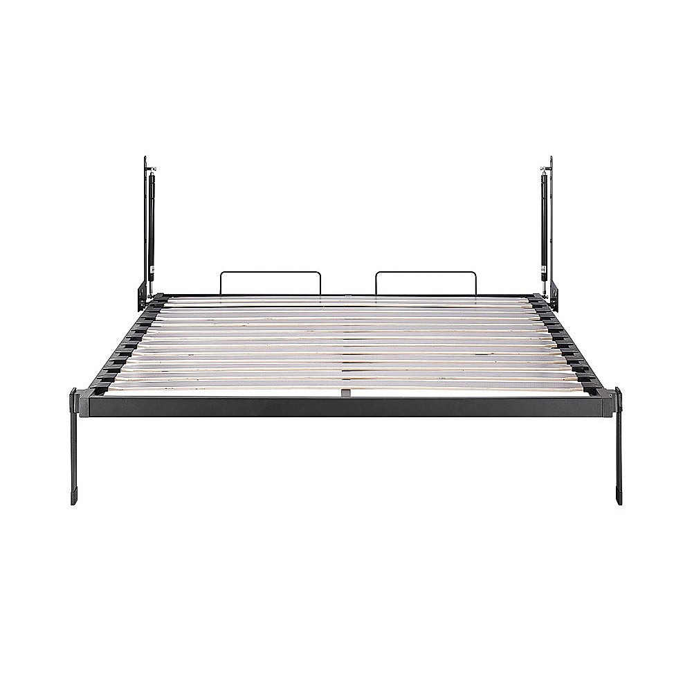 Double Wall Bed in White Gloss – Space Saving Murphy Bed Kit with Black Door Handle