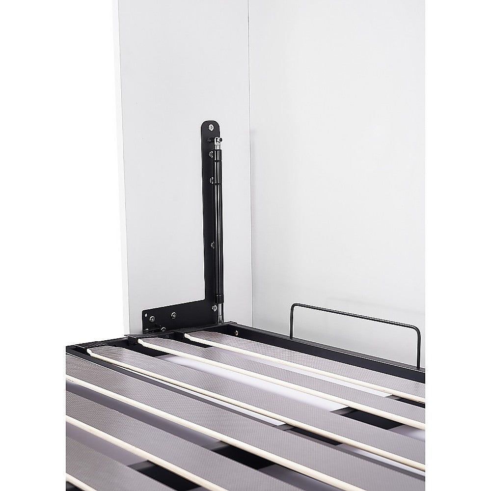 Double Wall Bed in White Gloss – Space Saving Murphy Bed Kit with Black Door Handle