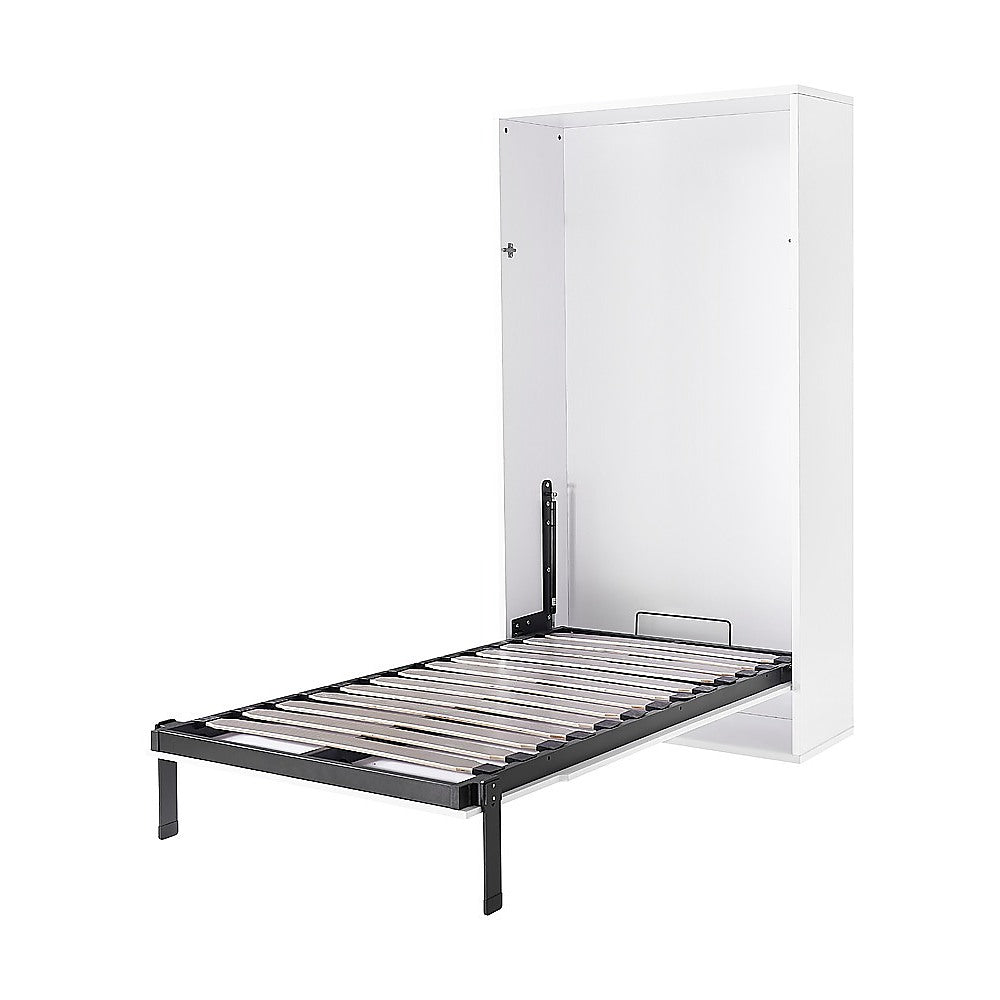 Single Wall Bed in White – Space Saving Murphy Bed Kit with Gold Door Handle