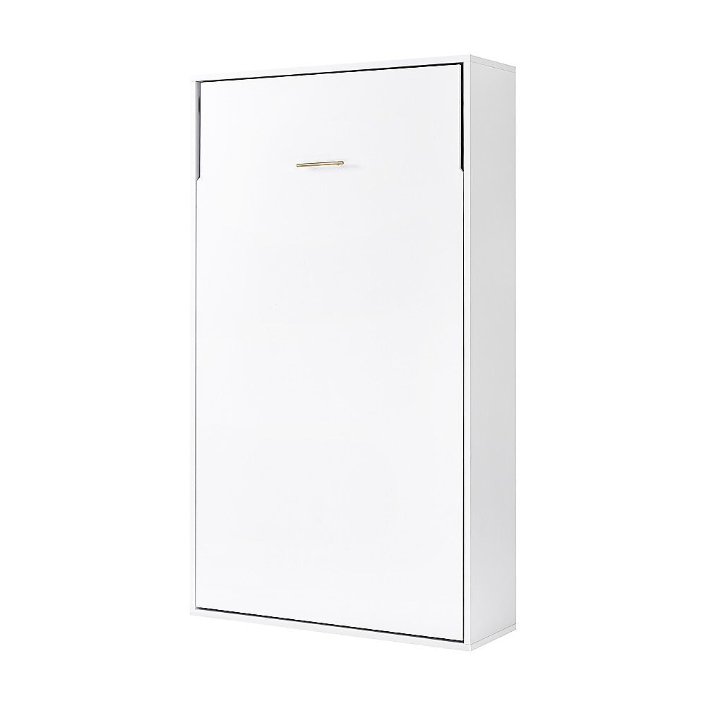 King-single Wall Bed in White – Space Saving Murphy Bed Kit with Silver Door Handle