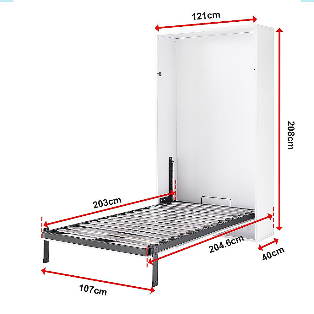 King-single Wall Bed in White – Space Saving Murphy Bed Kit with Black Door Handle