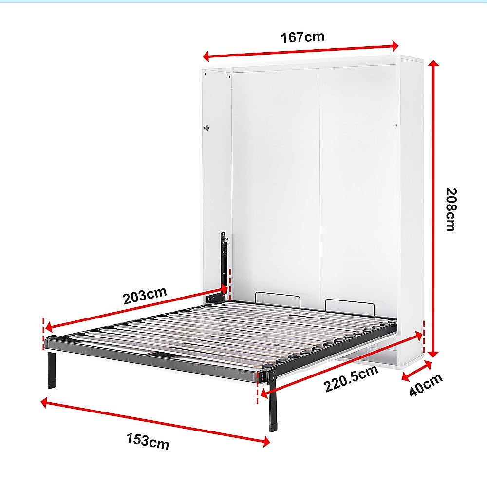Queen Wall Bed in White – Space Saving Murphy Bed Kit with Gold Door Handle