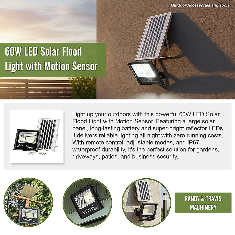 60W LED Solar Flood Light with Motion Sensor – Outdoor Security Lighting