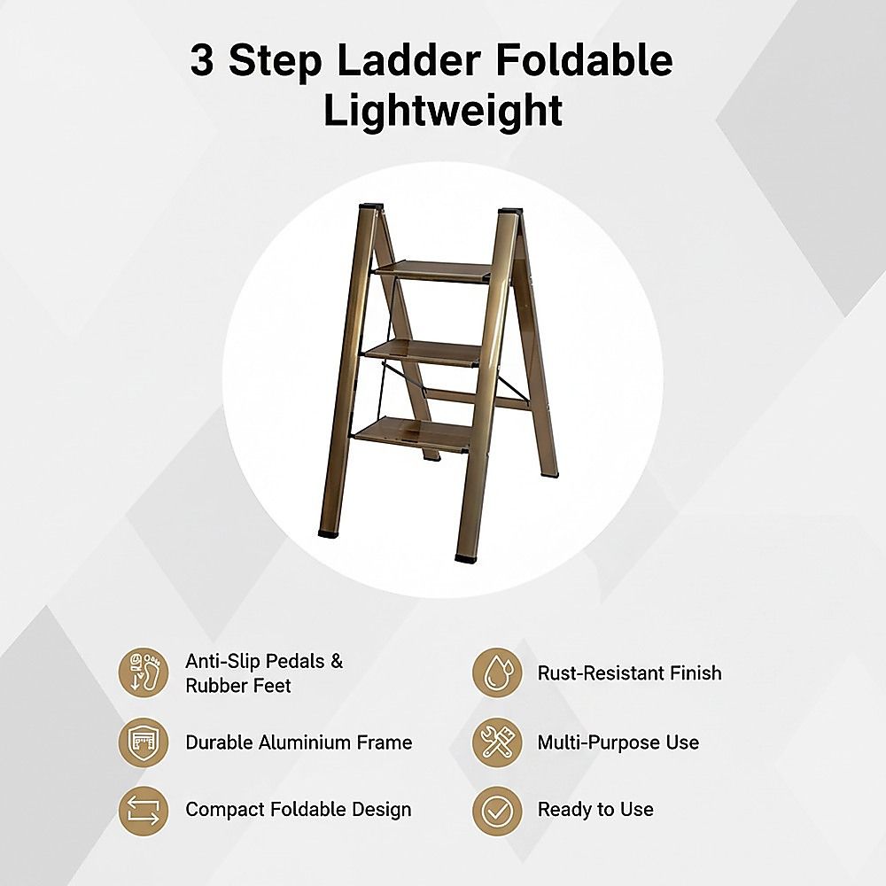 3 Step Ladder Foldable Lightweight – Anti-Slip Safety Stool for Home & Office
