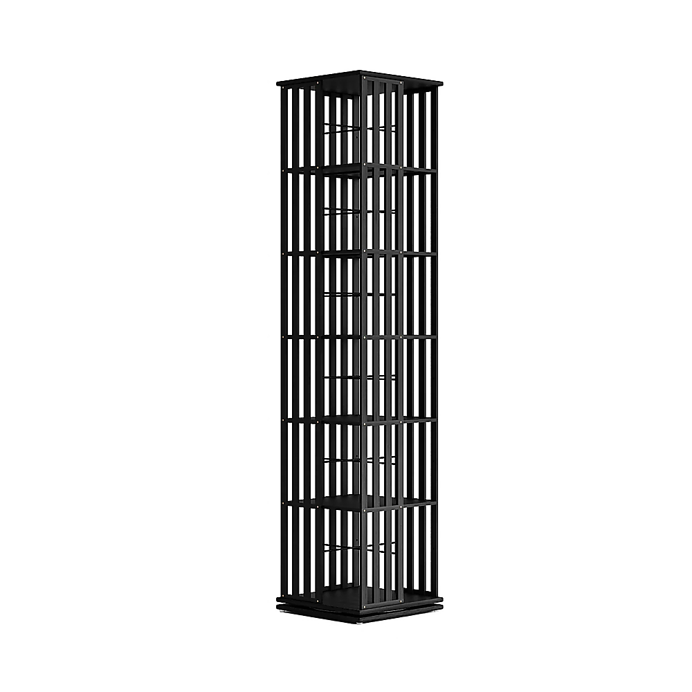 360 Rotating Bamboo Bookshelf Black Storage Display Rack with 6 Shelves