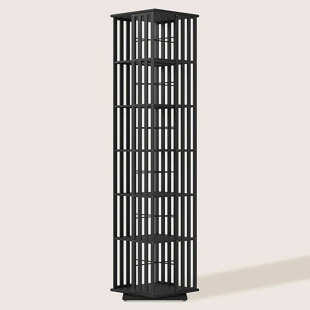 360 Rotating Bookshelf Bamboo Storage Display Rack Shelving in Black